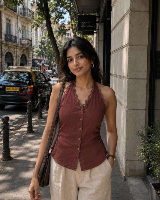Sylvie Top in Rust Linen