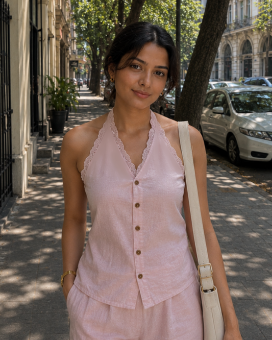 Sylvie Top in Pink Linen