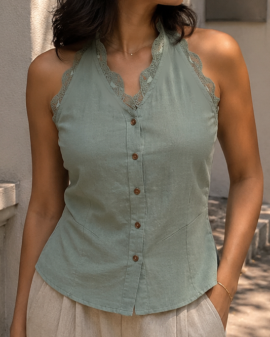 Sylvie Top in Sage Linen
